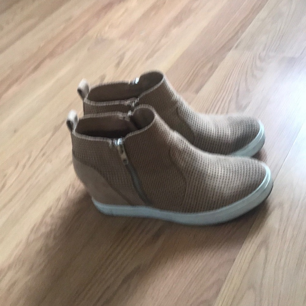 Brash tan bootie sneaker wedges
